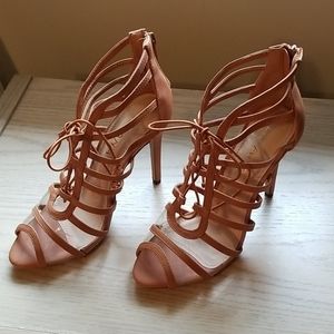 Brown Lace Up Heels, Liliana, 8, 4.5" Heel